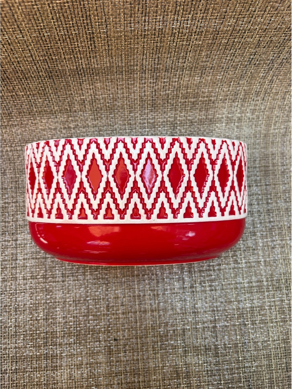 Vintage Red White Ceramic Oval Planter Geometric Made in USA